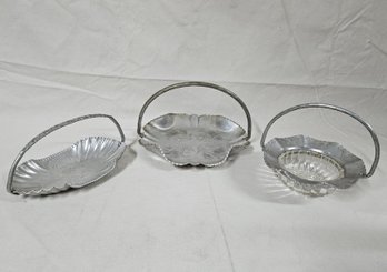Assorted Hand Wrought Aluminum Basket Dishes Group- ~3 Pieces