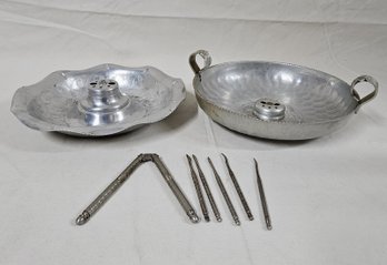 Assorted Hand Wrought Aluminum Nut Dishes Group- ~2 Pieces