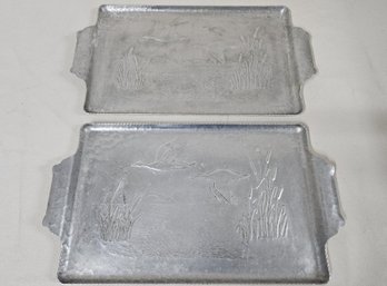 Flying Ducks/Geese Hand Forged Aluminum Trays Group- ~2 Pieces