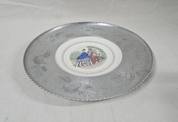 Farberware Wrought Aluminum Mounted Tray On Godey Prints China Plate
