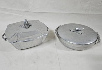 Assorted Hand Wrought & Forged Aluminum Covered Casserole Dishes Group- ~2 Pieces