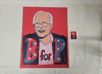 2016 Official Jim Pollock Bernie Sanders B For P Red Poster Print With Red Sticker