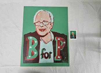 2016 Official Jim Pollock Bernie Sanders B For P Green Poster Print With Green Sticker