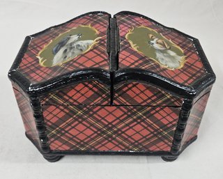 Tartanware Box Decorated With Hand Painted Dogs