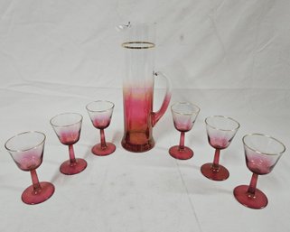 West Virgina Glass Blendo Rose Glow Cranberry 7-pc. Cooler Set