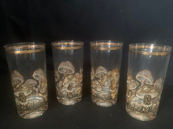 Vintage Culver 22k Gold Mushroom High Ball Barware Glasses Group- 4 Pieces