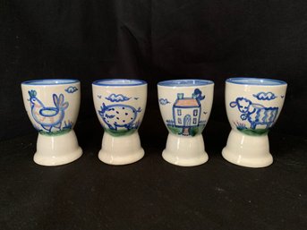 Vintage M. A. Hadley Pottery House, Chicken, Lamb, & Pig- The End Stoneware Eggcups Group- ~4 Pieces