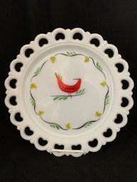 Vintage Anchor Hocking Fire King Lace Edge Gay Fad Distlefink Milk White Glass 13' Serving Plate