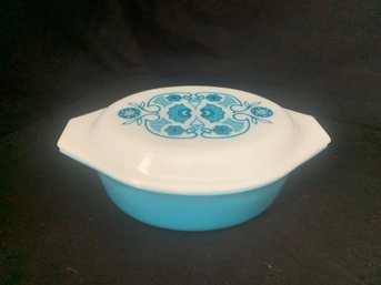 Vintage Pyrex Horizon Blue 043- 1 1/2 Qt. Oval Casserole With Opal Horizon Blue Lid