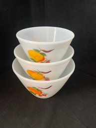 Vintage Nesting Fire King Gay Fad Fruits Splash Proof Mixing Bowl Set- ~3 Pieces