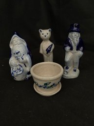 Contemporary Salmon Falls Pottery Salt Glazed Stoneware Figurines & Flower Pot Group- ~4 Pieces