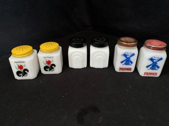 Assorted Vintage Milk Glass Shakers Group- ~6 Pieces