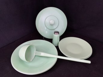 Assorted Contemporary Jadeite Green Glass Tableware Group- ~7 Pieces