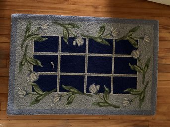 Contemporary Small Rectangular Hooked Rug With Window Decorated In Ring Of Flowers