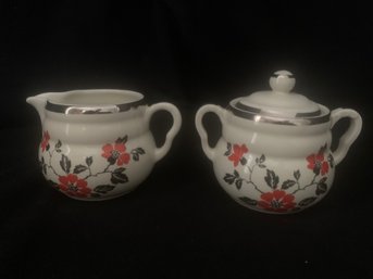 Vintage Hall China Red Poppy Daniel Creamer & Sugar W/lid