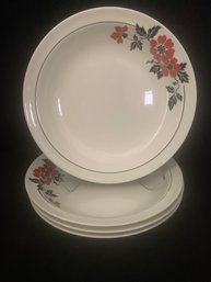 Vintage Hall China Red Poppy 8 1/2' Flat Rim Soup Bowls Group- ~4 Pieces