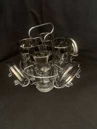 Vintage Kimiko Guardian Crest Barware Set Glasses, Coasters & Caddy- ~ 9 Pieces