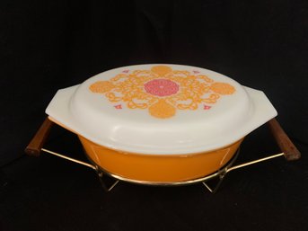 Vintage Pyrex Promotional Seville Oval Casserole W/lid & Cradle