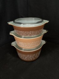 Vintage Pyrex Woodland Bake, Serve, & Store 471-472-473 Round Casserole Set- ~6 Pieces