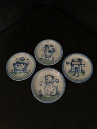 Vintage M. A. Hadley Pottery House, Chicken, Cat & Pig 4' Plates- ~4 Pieces