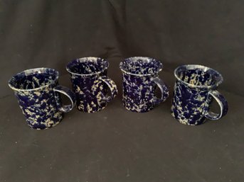 Vintage Bennington Potters Pottery Blue Agate Set Of ~4 Mugs