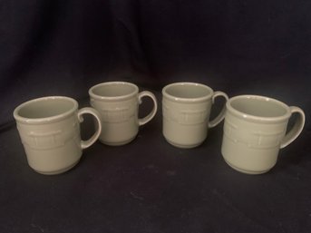 Collectible Longaberger Pottery Sage Woven Traditions 4- Piece Coffee Mugs Set