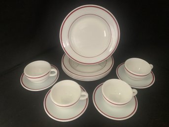 Vintage Corning Pyrex Commercial Double Ruby Band Tableware Set Group- ~12 Pieces