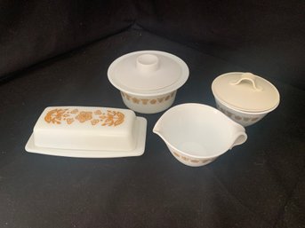 Vintage Pyrex/Corelle Butterfly Gold Tableware Compatibles Group- ~7 Pieces