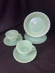 Assorted Vintage Anchor Hocking Fire King Shell Jadeite Tableware Group- ~6 Pieces.