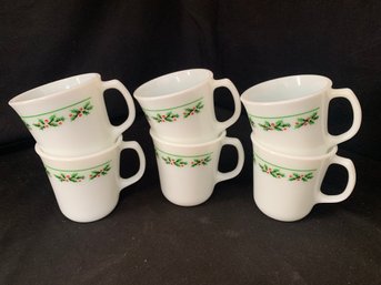 Vintage Corning Corelle Holly Days Flared-handled 10 Oz. Mugs Set Group- ~6 Pieces