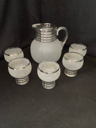 Vintage NIOB W. VA. Glass Specialty Co. 451- Jug Set With Pitcher & 5 Tumblers