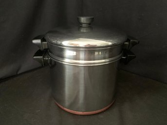 Vintage Revere Ware Copper Clad Stainless Steel 5 Quart Stock Pot W/ Steamer Insert & Cover