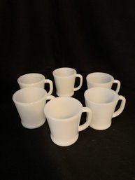 Fire King White 8oz. D-handled Glass Mugs Set- ~6 Pieces