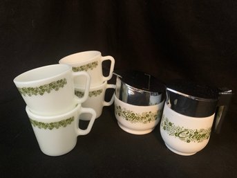 Pyrex Compatibles Spring Blossom Mugs With Gemco Sugar & Creamer Group- ~6 Pieces