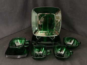 Fire King Charm Forest Green Glass Starter Set- ~12 Pieces