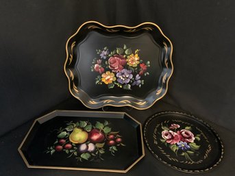 Group Of 3 Nashco Hand-painted Tole Trays