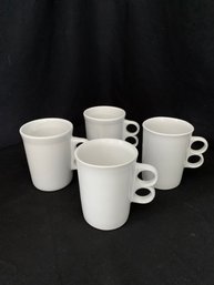 Bennington Potters White Trigger Handle Pottery Mugs Set- ~4 Pieces