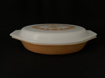 Pyrex Butterfly Gold Oval Divided Serving Casserole Dish With Lid