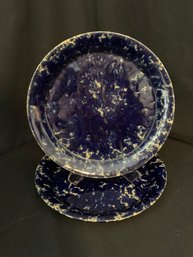 Bennington Potters Blue Agate Pottery Dinner Plates Set- ~2 Pieces