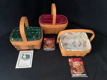 Assorted Longaberger Baskets W/plastic & Cloth Liners Group- ~ 3 Pieces