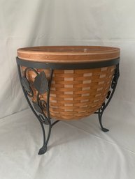 2004 Longaberger Large At Home Garden Basket With Wrought Iron Stand