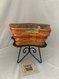 2001 Longaberger Christmas Collection Red Shining Star Basket With Wrought Iron Stand