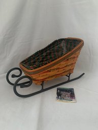 1997 Longaberger Holiday Sleigh Basket With Wrought Iron Sleigh Runner