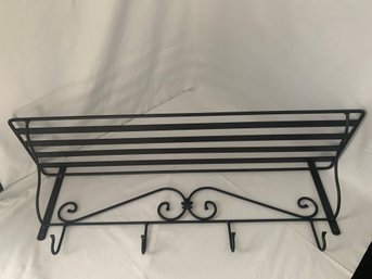 2000's Longaberger Large Wrought Iron Wall Shelf With 4 Hooks