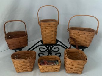 ~2006 Longaberger Wrought Iron 3-Tier Candle Stand & 6 Assorted Miniature Baskets