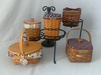 1997-2004 Longaberger Wrought Iron Plant Stand & Assorted Baskets Group