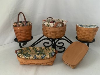 2007/2008 Longaberger Wrought Iron 3-Tier Candle Stand & 5 Assorted Miniature Baskets Group