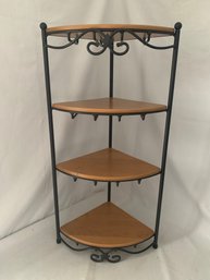 2002 Longaberger Wrought Iron 4-Tier Corner Shelf With 4 Woodcraft Shelves/Lids