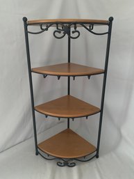 2002 Longaberger Wrought Iron 4-Tier Corner Shelf With 4 Woodcraft Shelves/Lids