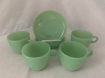 Anchor Hocking Fire King Jadeite 1700 Line St. Denis Cups & Saucers Set